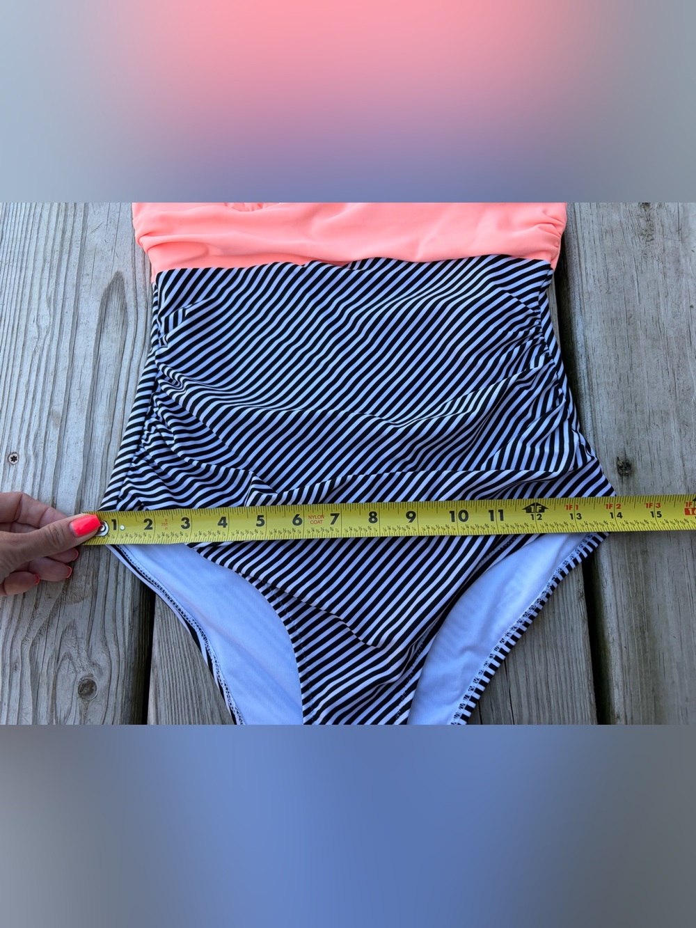 Cupshe One Piece Swimsuit Womens S Mixed Print Peach Black White Striped - Picture 6 of 8